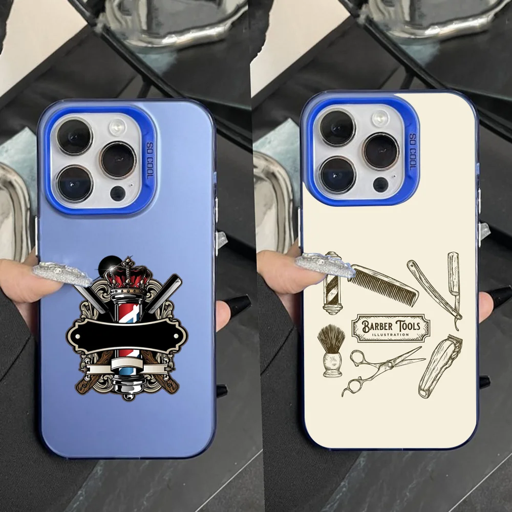 

Barber Shop Hair style tools Phone Case For iPhone 16,15,14,13,12,11,Pro,Max,Plus,Mini,XS Anti Fall Blue Matte Hard Bumper