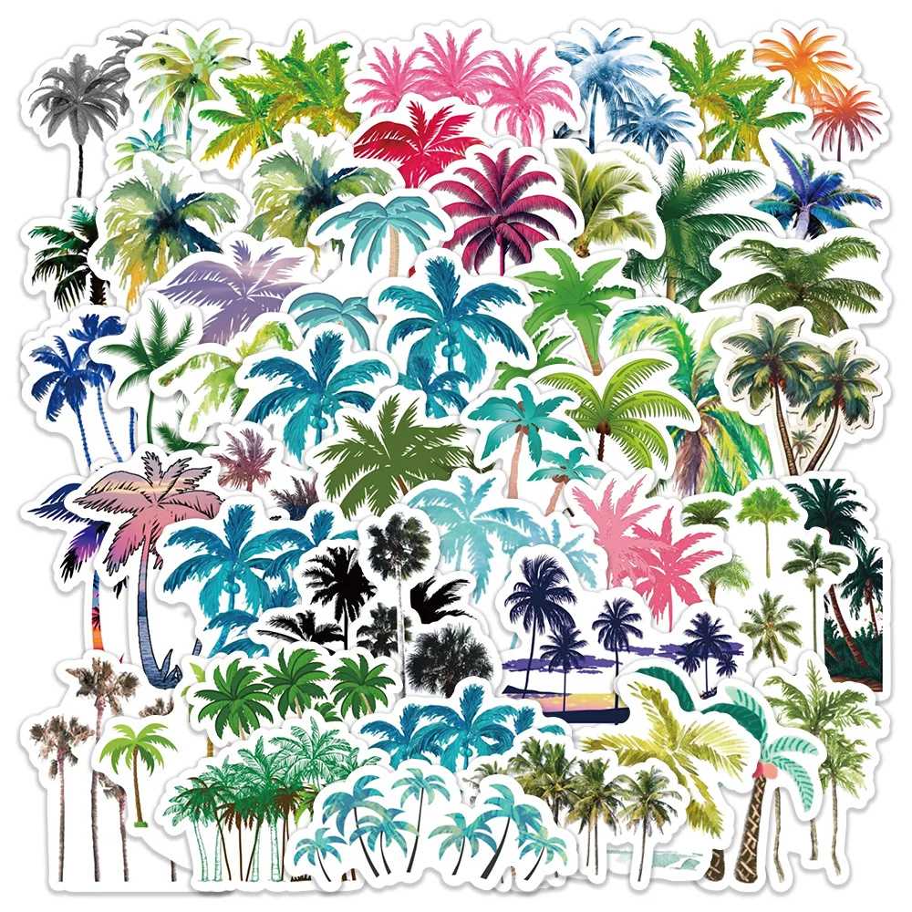 

10/50PCS Palm Tree Cartoon Graffiti DIY Decorative Notebook Water Cup Mobile Case Skateboard Guitar Waterproof Sticker Kids Toy