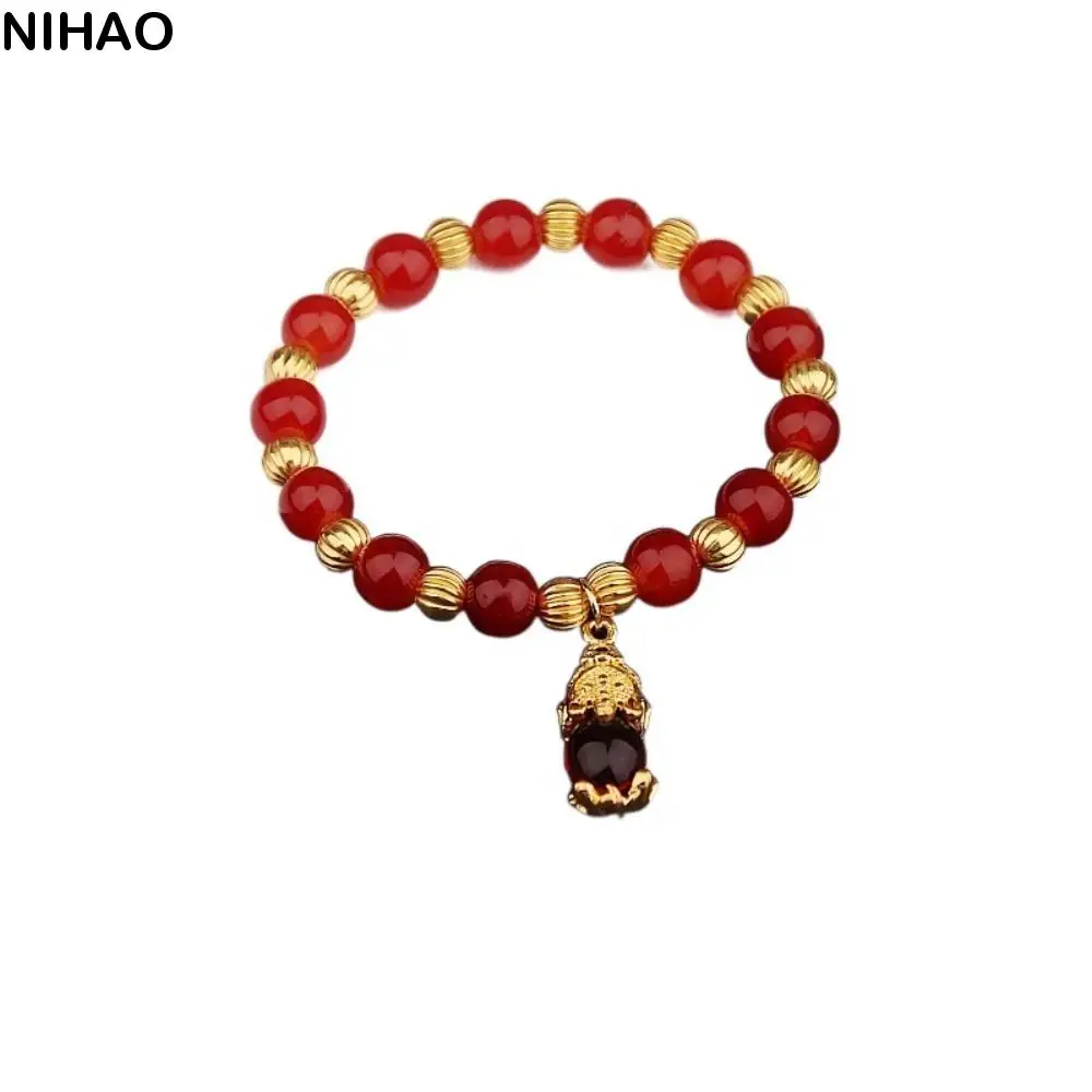 

Vintage Imitation Marble Stone Bracelet Chinese Style Delicate Pixiu Pendant Bracelet Wrist Adornment Lucky Beaded Bangles Lady