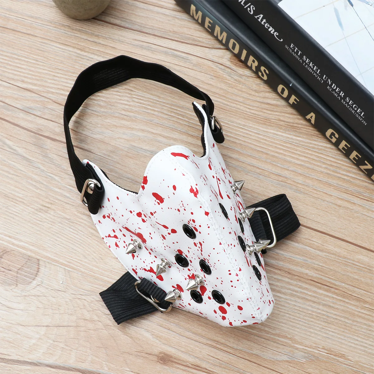 

Halloween Rivet Mask Cool Half Face Mask For Masquerade Carnival Cosplay Party Costume Decor Red White