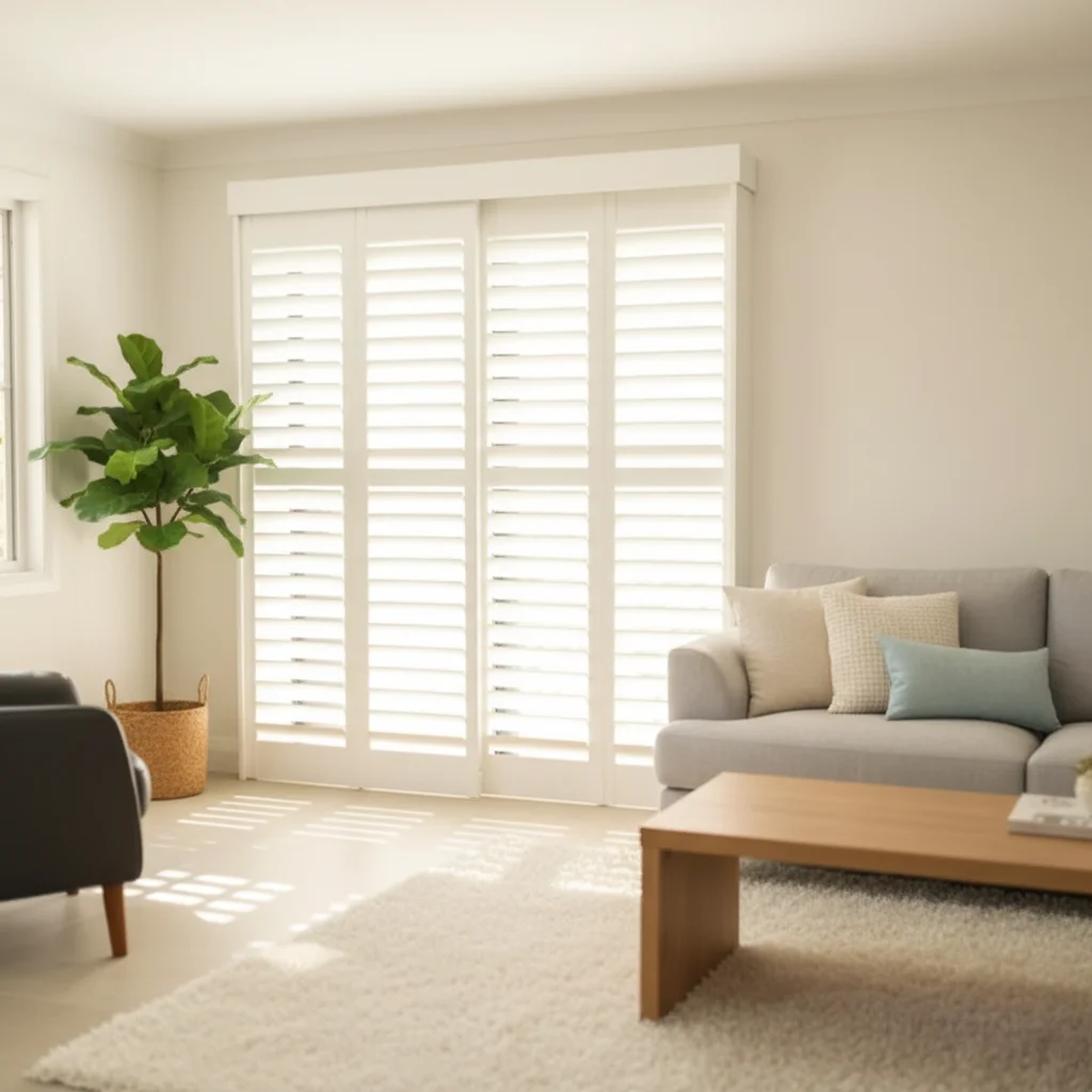 

Full Height Style Window Shutters Hidden Tilt Rod Modern Wood Plantation Shutters for Study Room