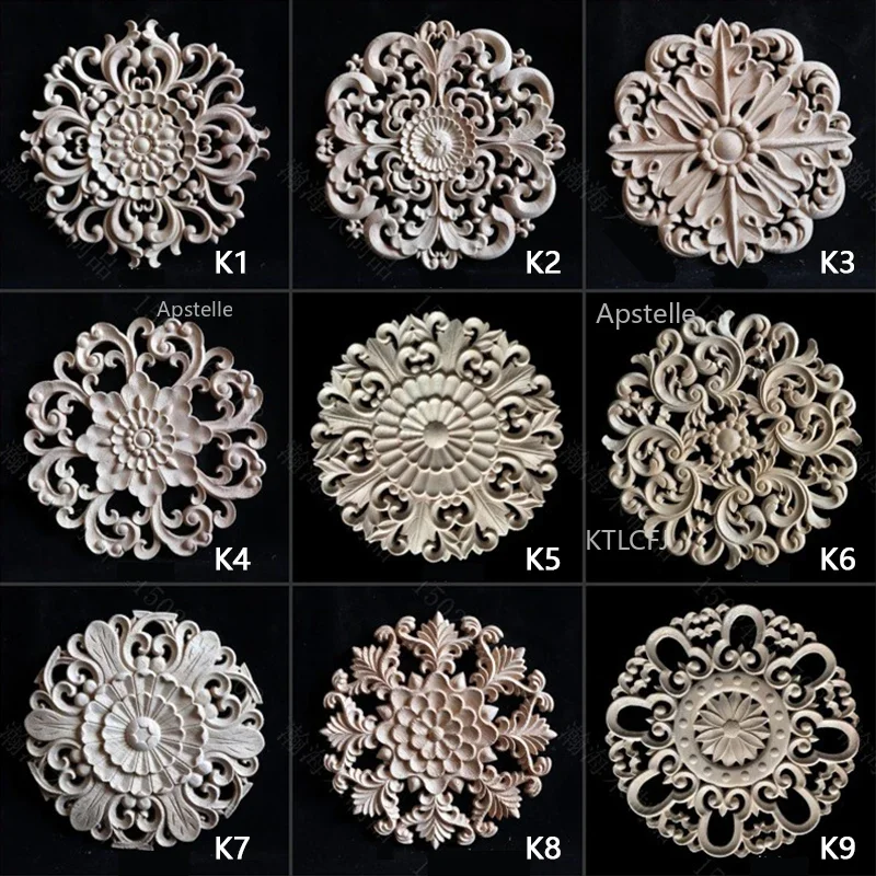 Furniture Decoration European Rubber Wood Round Decal Factory Retail Multi-style Door Center Decorative Flower