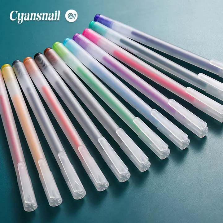 12 Pack Color Gel Pens, 0.5mm Fine Full Needle Tip, Transparent Barrel, Smooth Ink, for Journaling, Note Marking, Office Plannin