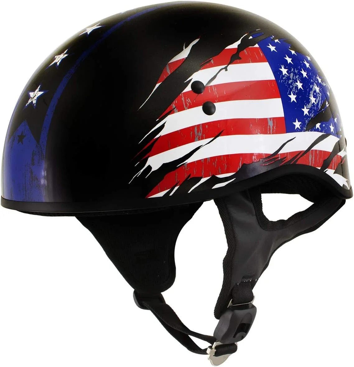 

Gloss Black DOT Certified Motorcycle Skull Helmet with Flag Design for Men and Women - HLD1051 Star and Stripes Pattern - Stylis