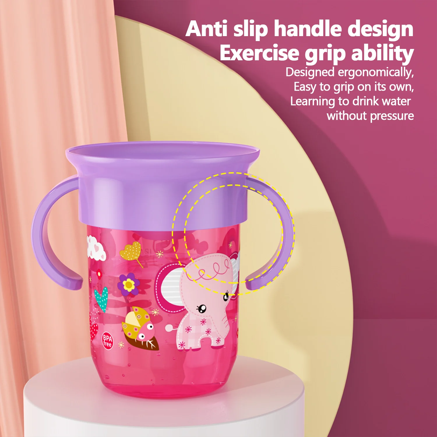 360 °   Auslaufsicherer Becher, 260 ml, großes Kaliber, Baby-Lernbecher, Baby-Bucking-Wassertrainingsbecher, auslaufsicherer Drop-Kinderbecher