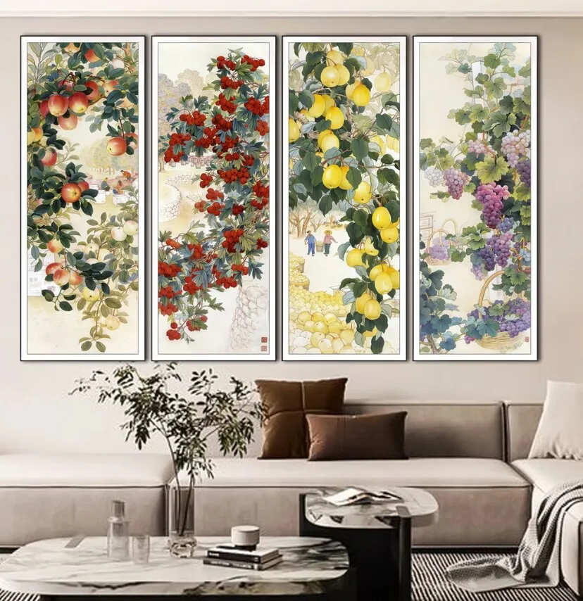 

14ct 33x89cm Fruits Embroidery DIY Chinese Style Printed Kits Cross Stitch Needlework Home Decor Crafts 4 pieces