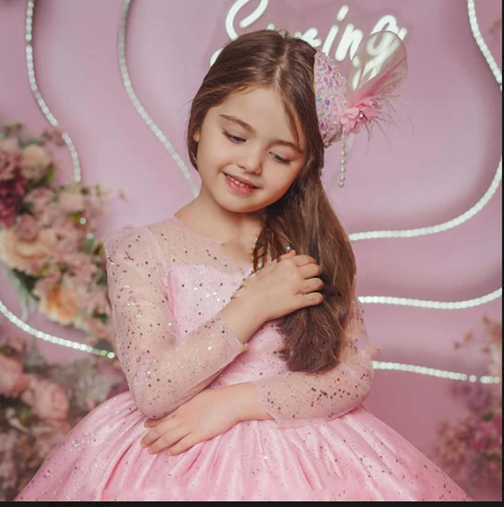 Abiti da ragazza di fiori di lusso per matrimoni Appliques di Tulle paillettes scintillanti in rilievo abiti da spettacolo per bambini abiti da compleanno