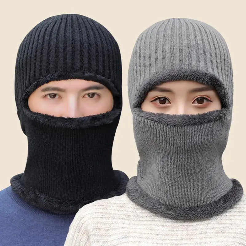 2 In 1 Winter Mask Beanie Hat Warm Knitted Hat Windproof Full Face Ski Bonnet Tactical Cycling Earmuff Cap