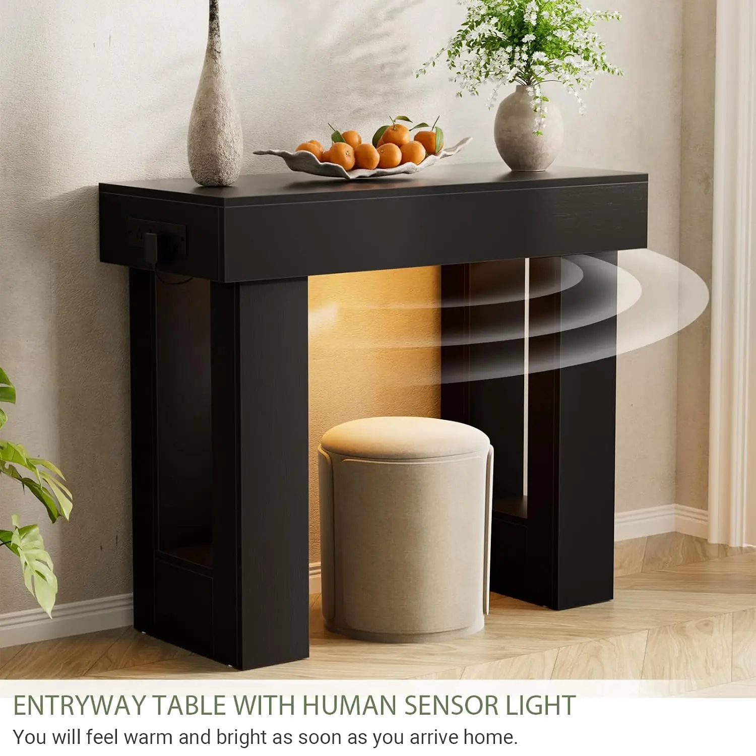 Entry Table with Sensor Light & AC Outlets & USB-C Ports, Customized