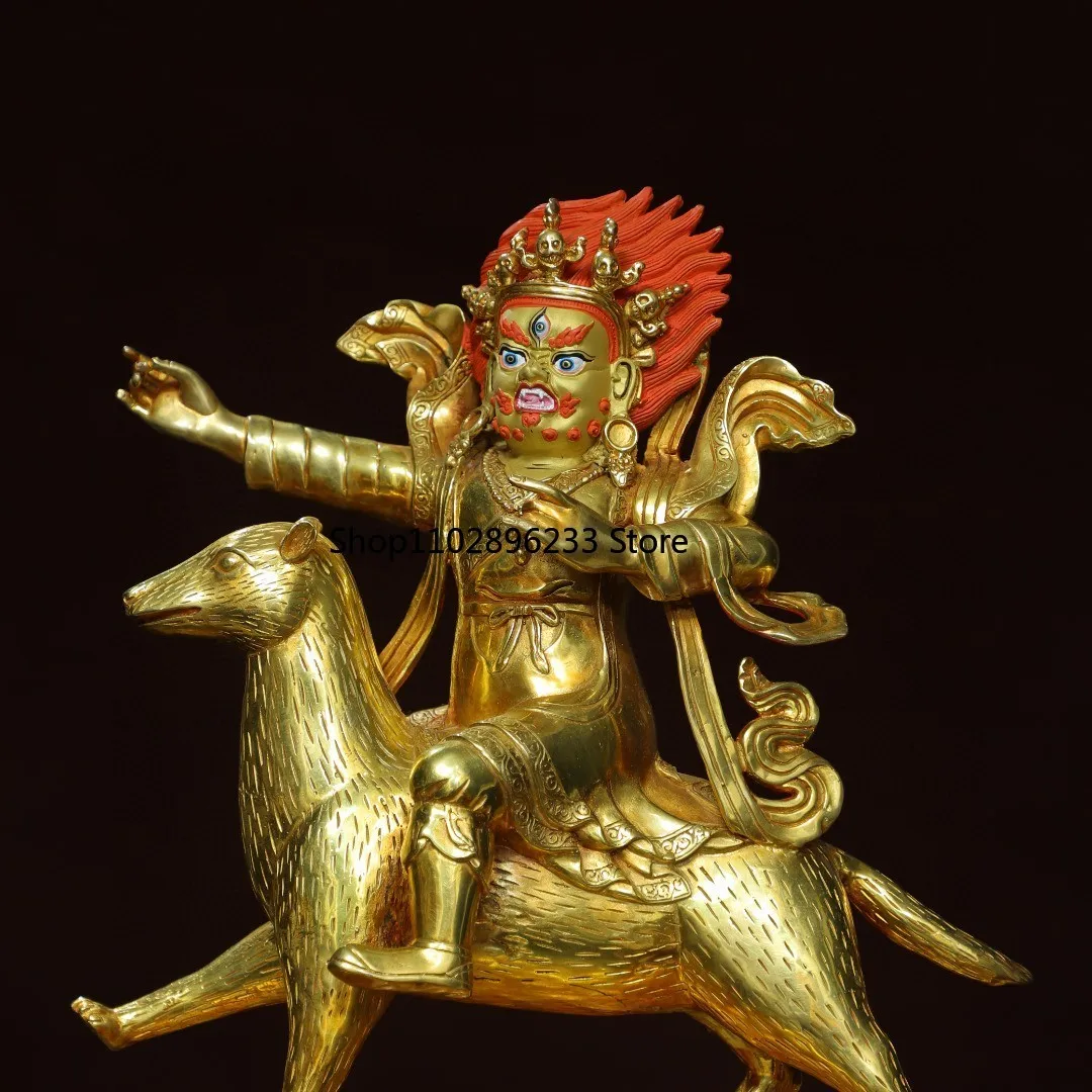 Tibetan Brass Gilt Painting Face Riding Mouse Treasure King King King Kong Hand Buddha Home Hall Supplies 37cm Ornament