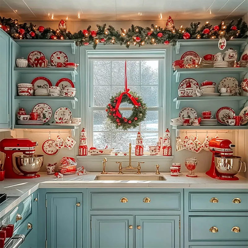 Mehofond-fondos de fotografía de Navidad, corona de cocina para vacaciones familiares, Retrato, mesa de centro, decoración de ventana, utilería de fondo