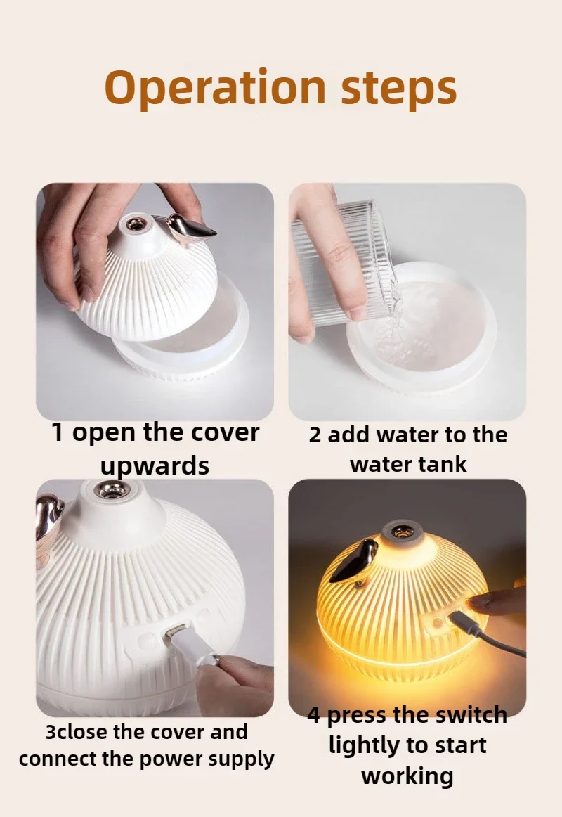 High Quality 300ml Small Onion Humidifier Small Household Mist Humidifier Simple Atmosphere with Night Light USB Interface