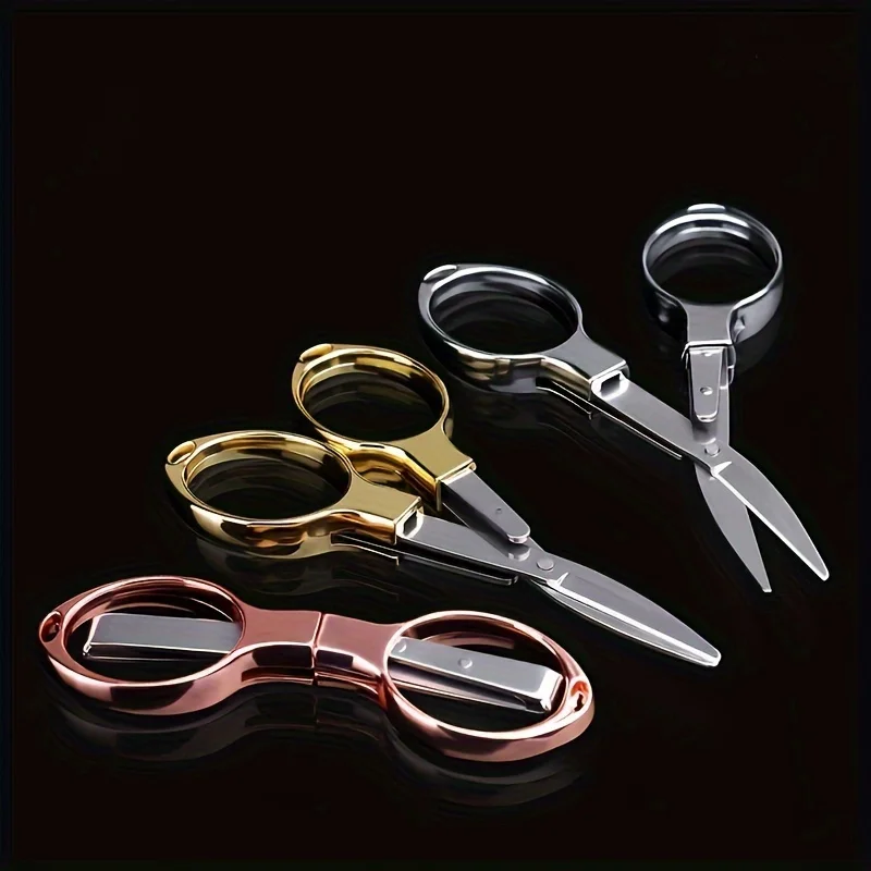 1Pcs Versatile Stainless Steel Folding Scissors Metal Portable Retractable Durable Line Cutting Tools for Travel Outdoor & Daily