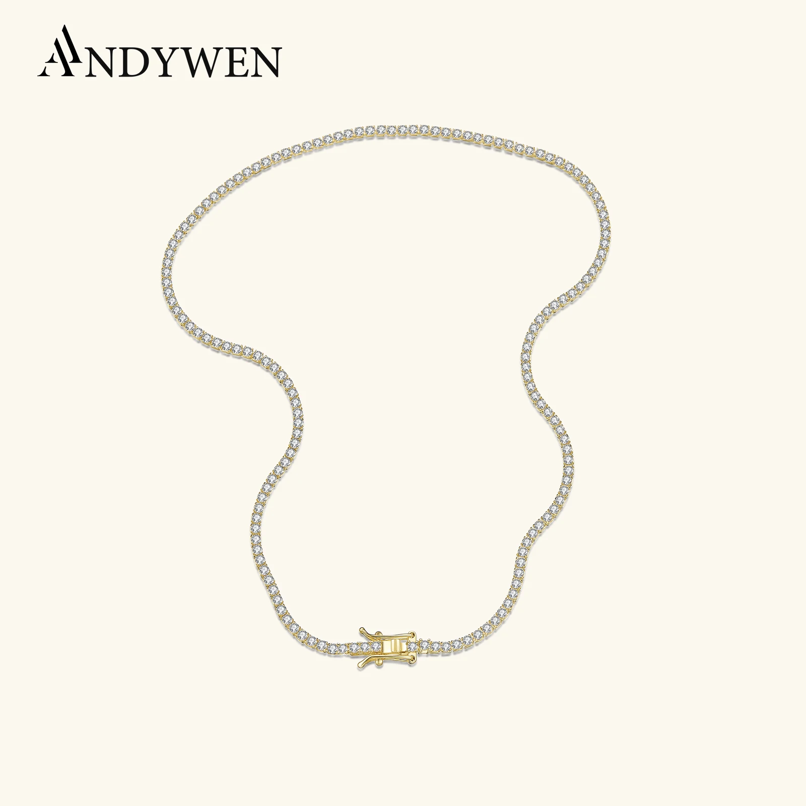 

ANDYWEN New 100% 925 Sterling Silver 2mm Zircon CZ Chain Choker 35.5cm Middle Necklace 2021 Rock Punk Wedding Jewelry For Party