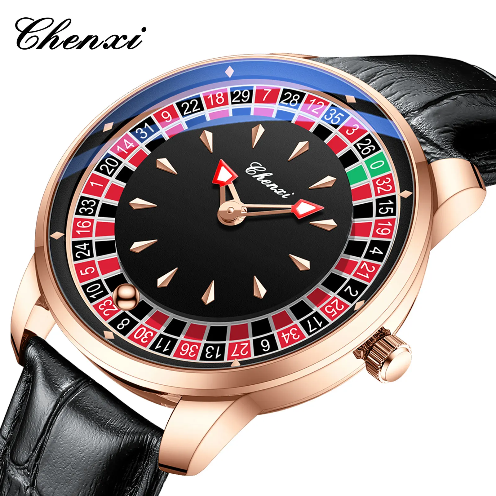 CHENXI 636 Casual Roulette Rotierende Herren-Quarzuhr 3ATM Wasserdicht Leuchtende Zeiger Herren-Armbanduhr Reloj Hombre (Ohne Box)