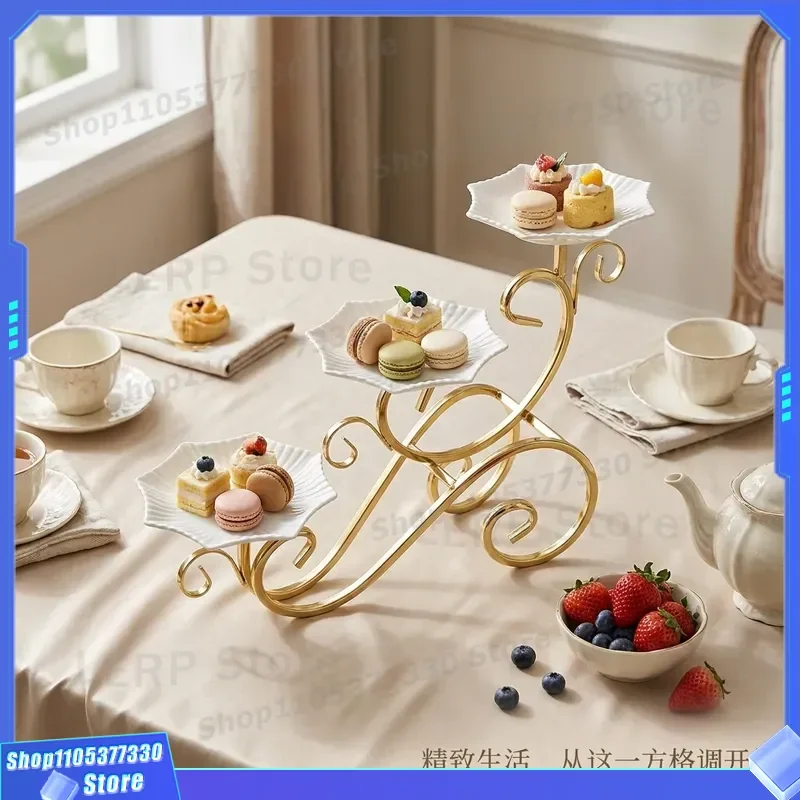 Gold Three Tier Dessert Stand for Afternoon Tea Party Multi Layer Cake Tray Display Rack Elegant Table Decoration Shelf for