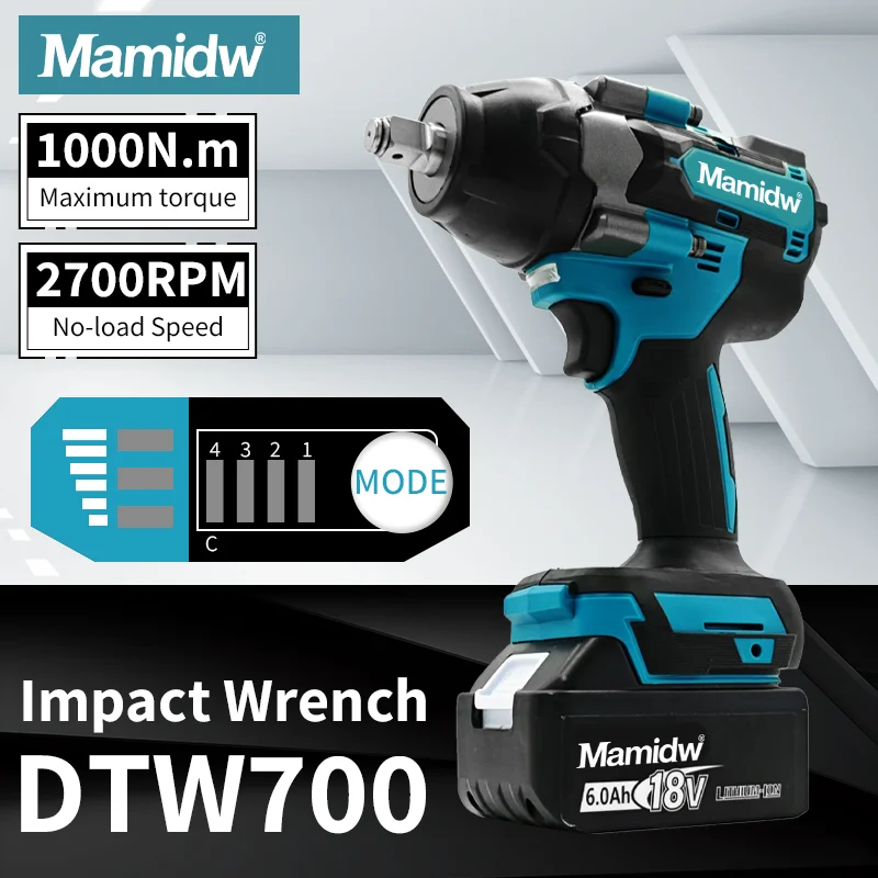 Mamidw DTW700 1000N.M Torque Brushless Electric cordless Impact Wrench 1/2 In Wrench For Makita 18v Battery pin