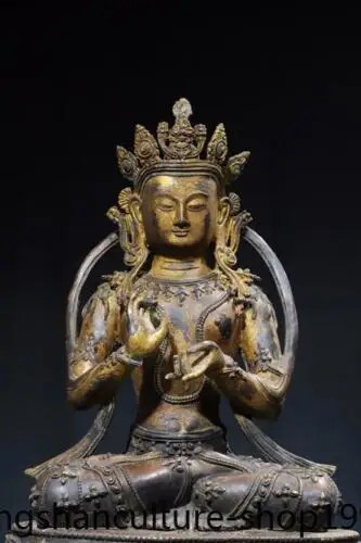 20.8'' Tibetan Buddhism temple bronze Gilt Tara Kwan-yin Goddess Buddha Statue