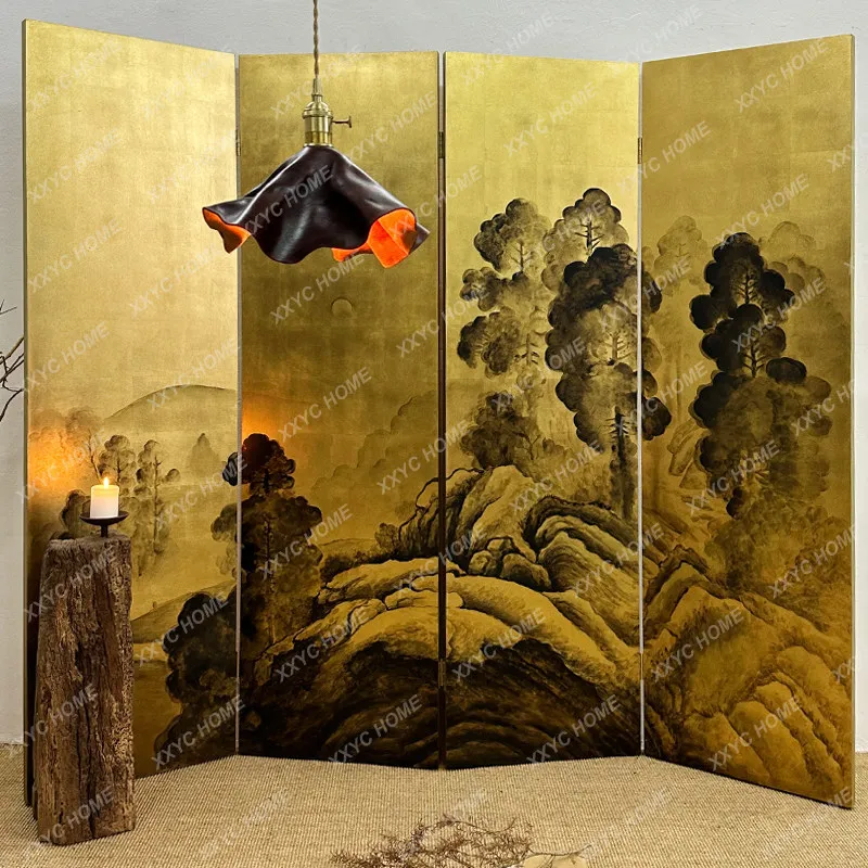

Hand-painted lacquer painting tea room living room partition solid wood b&b new chinoiserie folding screen background wall