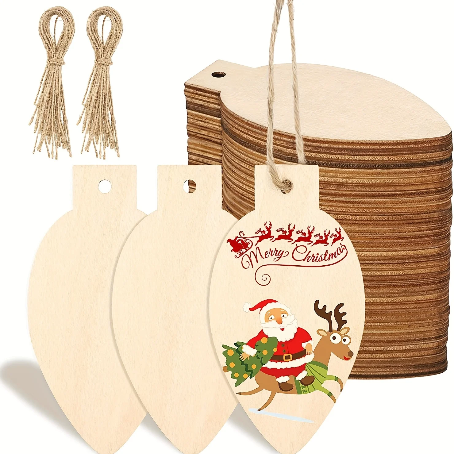 50–200 Stück Weihnachts-Holzspäne, unvollendete Scheiben zum Malen, Basteln, Weihnachtsdekoration, Herzstück, Geschenkanhänger, Bastelbedarf