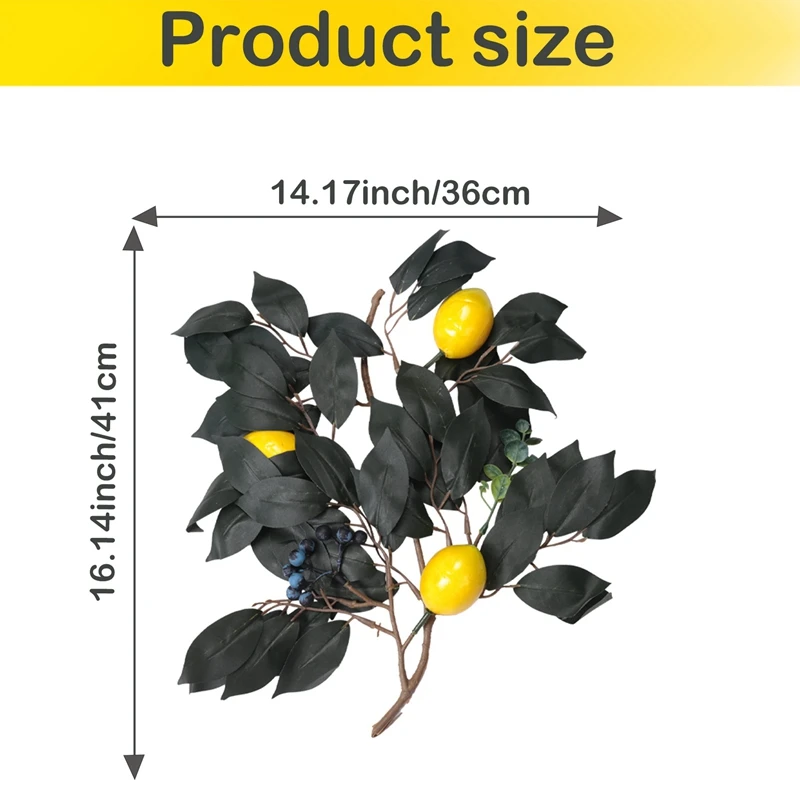 Confezione da 5 rami di limone artificiale, Spray di foglie verdi finte da 36 pollici con frutti di limone, frutta decorativa ghirlanda di ramoscelli verdi