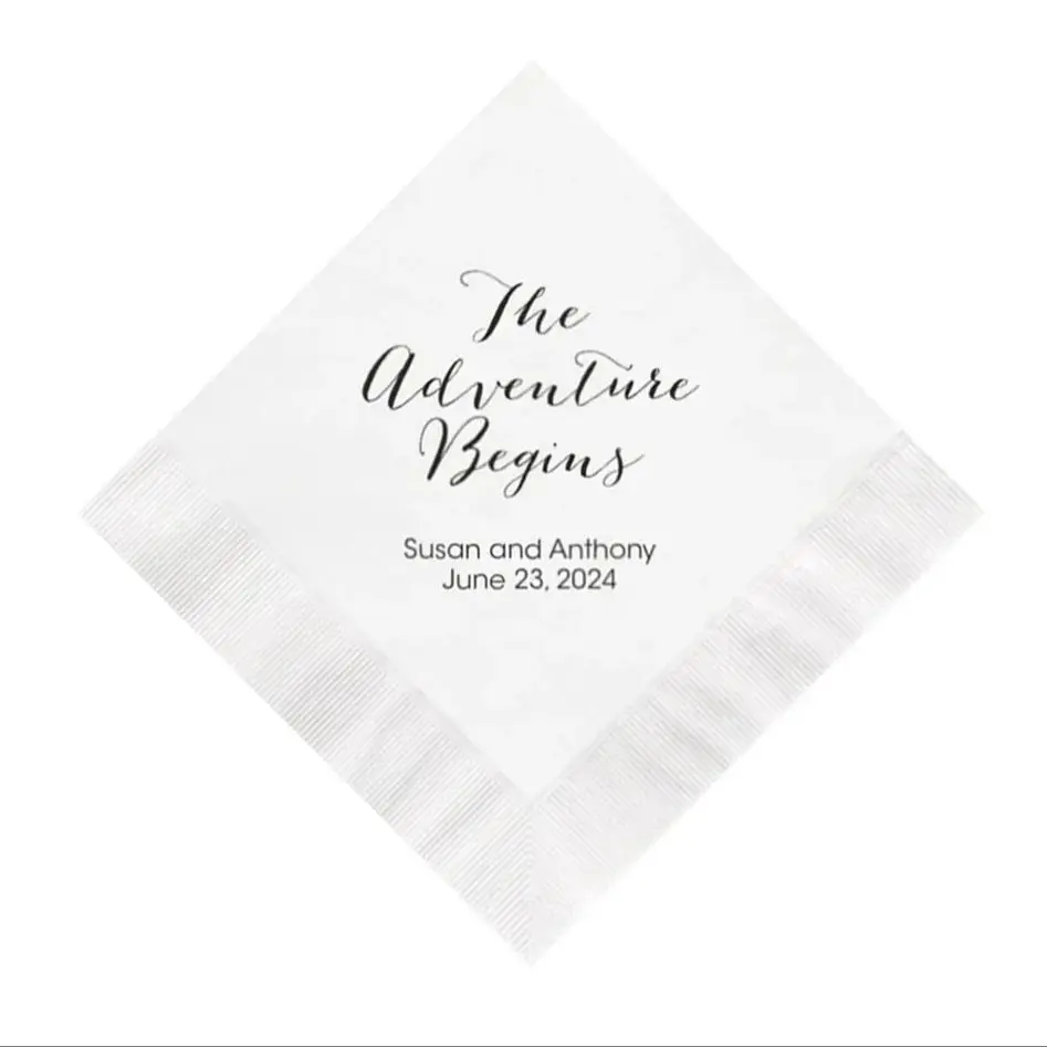 The Adventure Begins Wedding Napkins Personalized Set of 100 Reception Decorations