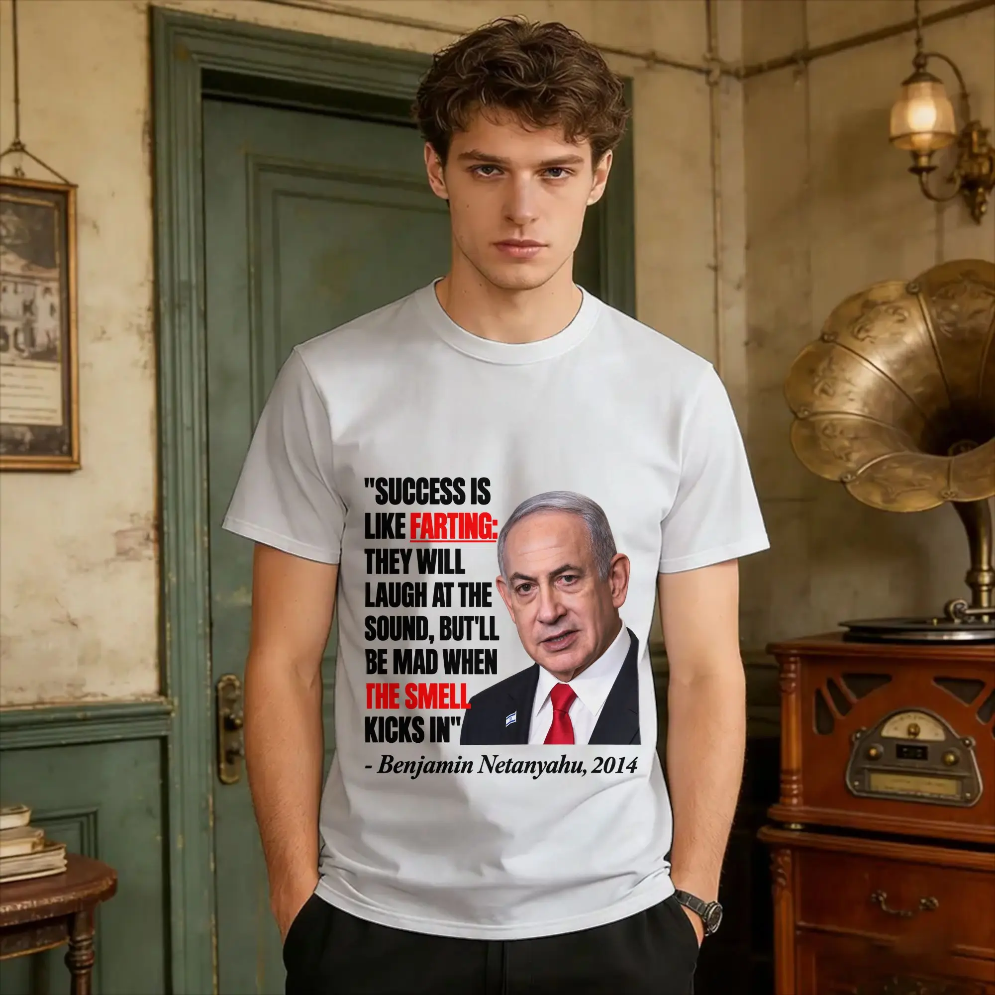 Mens T-Shirt Benjamin Netanyahu  T Shirts Harajuku  Summer Tees Streetwear Pure Cotton Tops Gift Idea
