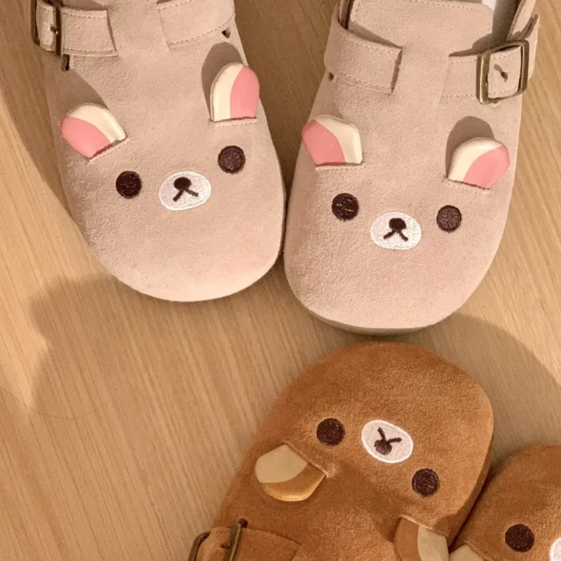 2025 New Rilakkuma Anime Periphery Thick Bottom Retro Half Baotou Bear Sister Cartoon Shaped Women'S Shoes Anime Periphery