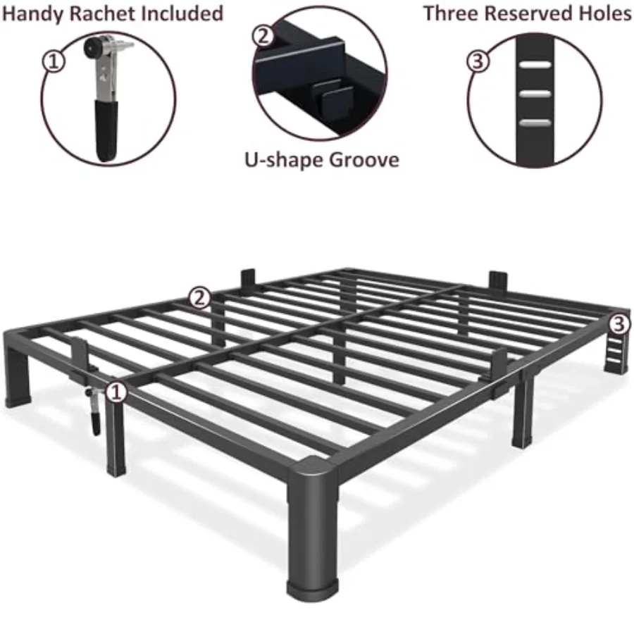 Struttura letto bassa da 6 pollici Queen con gambe angolari rotonde3500 LBS Struttura letto matrimoniale a basso profilo resistente Piattaforma metallica Senza sommier N