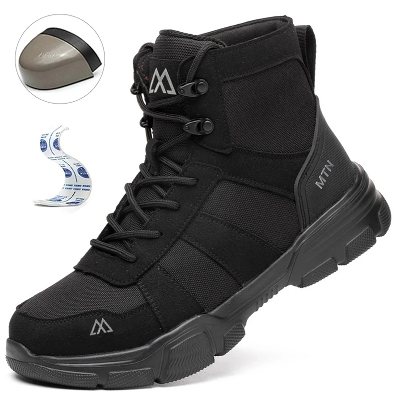 Stoßfeste und durchstichsichere Bergbau-Stiefel, Sicherheitsschuhe mit Stahlkappe, Arbeitsschuhe für Herren, hoch geschnittene Freizeitschuhe, Herren-Arbeitsschuhe. – Detail 16