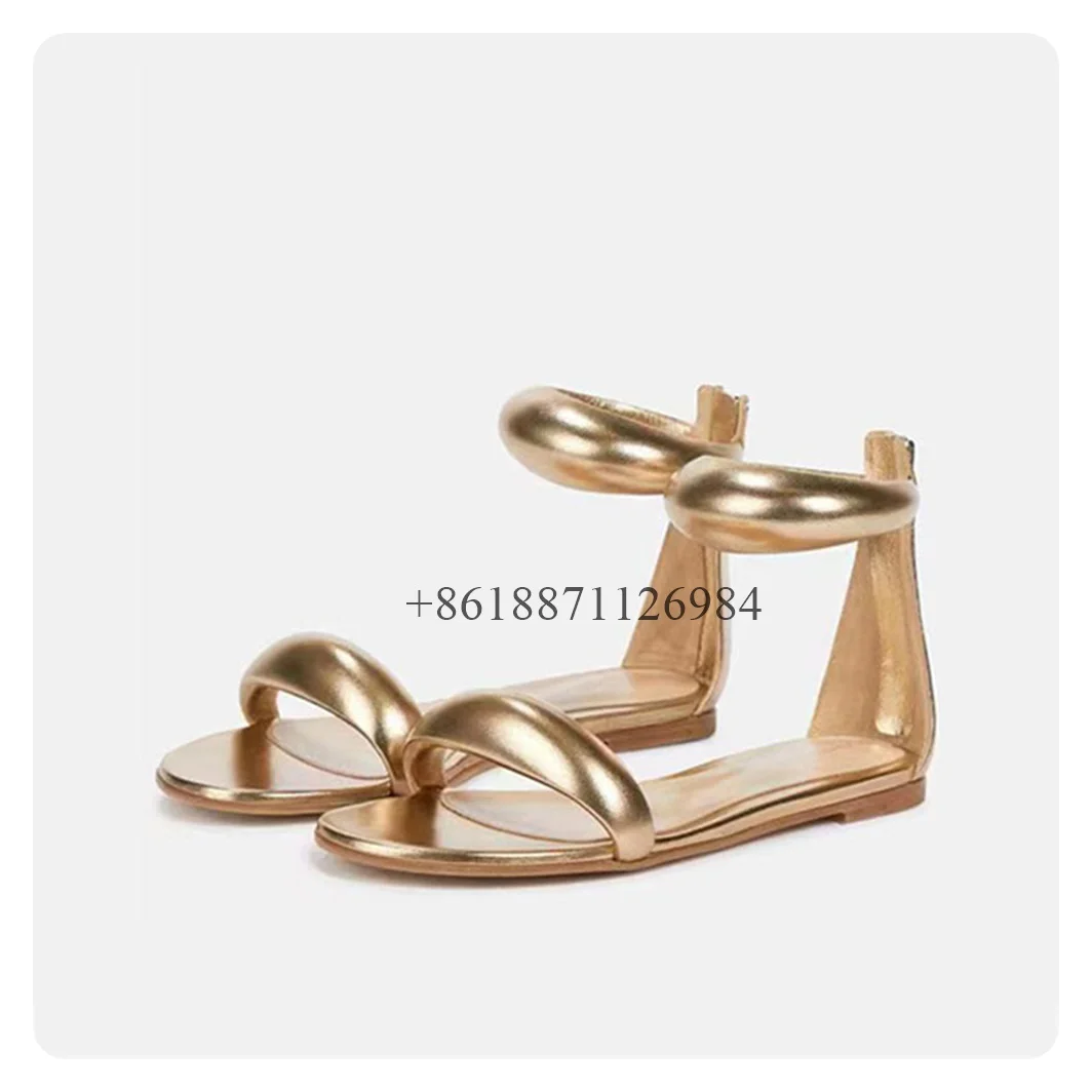 

Genuine Leather Ankle Wrap Soild Round Toe Summer Women Sandals Chunky Low Heels Back Zipper Design Comfortable And Soft Shoes