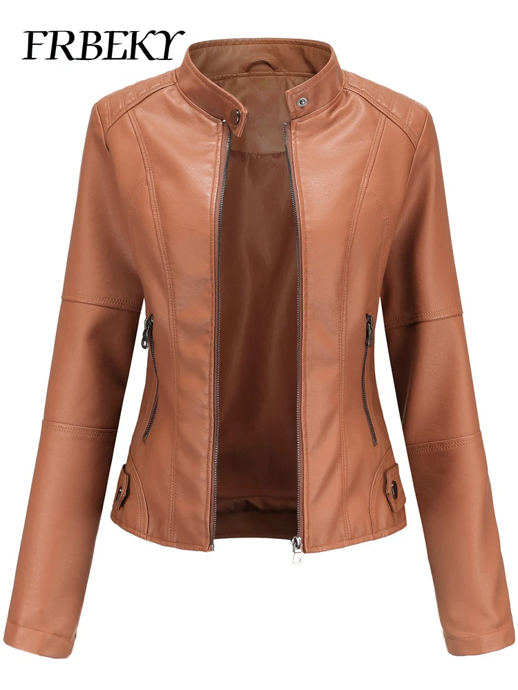 Chaqueta informal de cuero para mujer, abrigo de manga larga a la moda, ropa de calle, Otoño e Invierno