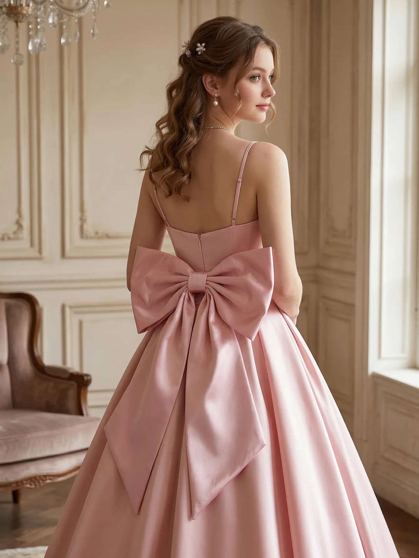 Luxury Pink Satin Bowknotr Graduation Prom Dress Back Decoration Removable Gown Sash Elegant Women Evening Party Accessories