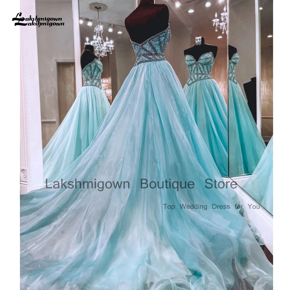 Lakshmigown Luxury Sky Blue Organza Evening Party Dress For Weddings 2024 Vestidos Crystals Long  Women Prom Dresses image 4
