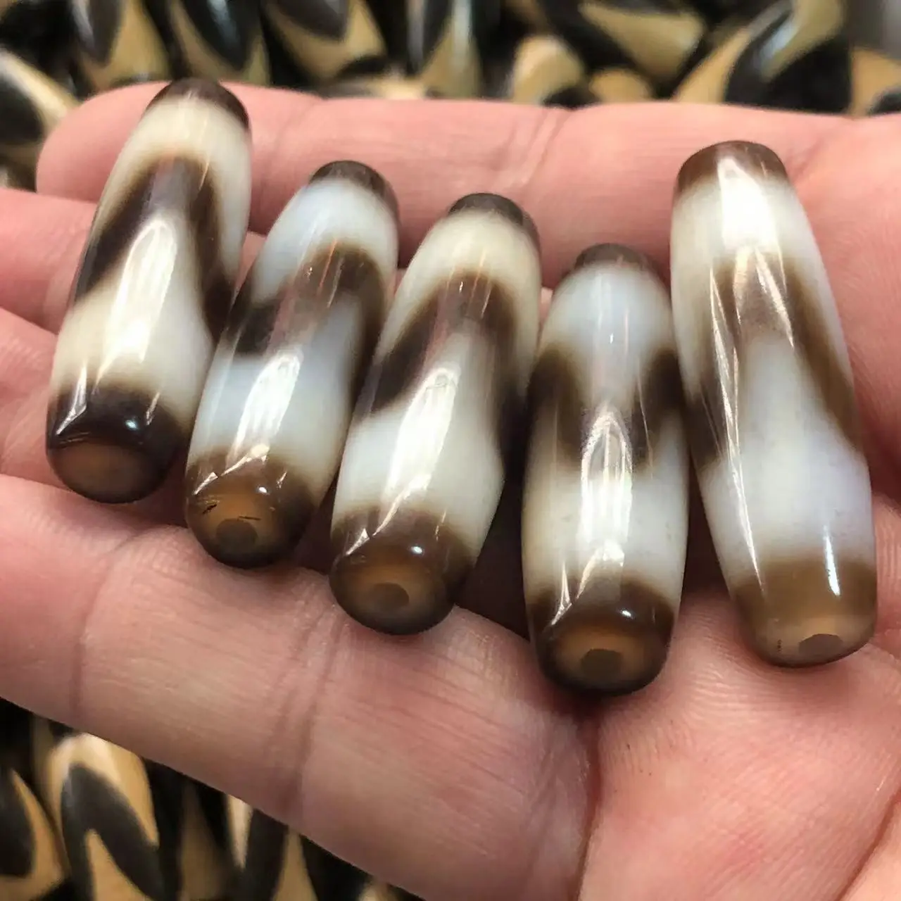 Vintage 1pc Brown Tiger Teeth  Dzi Bead Drum Natural Tibetan Agate Stone 40x13mm For Jewelry Making Diy Necklace Bracelet 2024