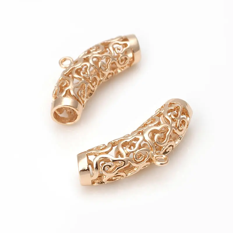 High Quality 18K Gold Color Brass Cloud Curved Tube Charms Pendants Bracelet Connector Jewelry Making Supplies Diy Accessories