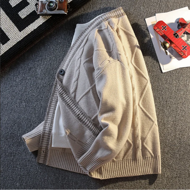Men's Autumn High Quality Long Sleeves Knit Cardigan Jacquard Keep Warm Button Sweater Coat Leisure Trend Trend Men's Clothing