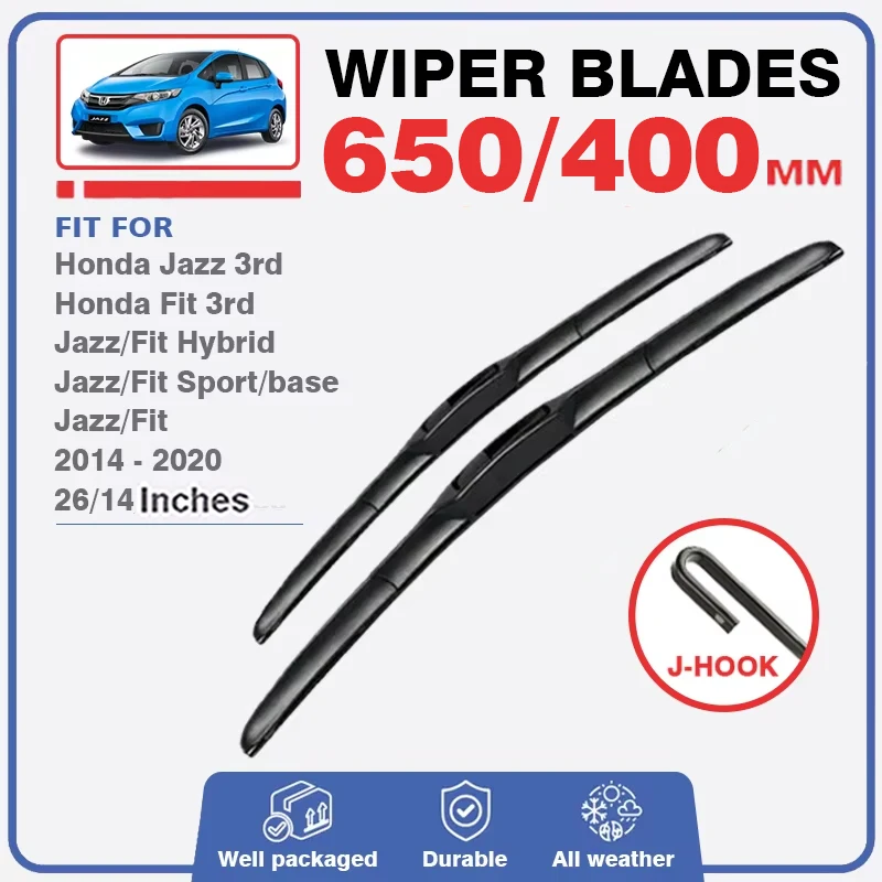 Wiper Blades Set Kit For Honda Fit Jazz 3 MK3 2014 - 2020 RS Front Rear Windshield Washer Windscreen Window Refills 26\