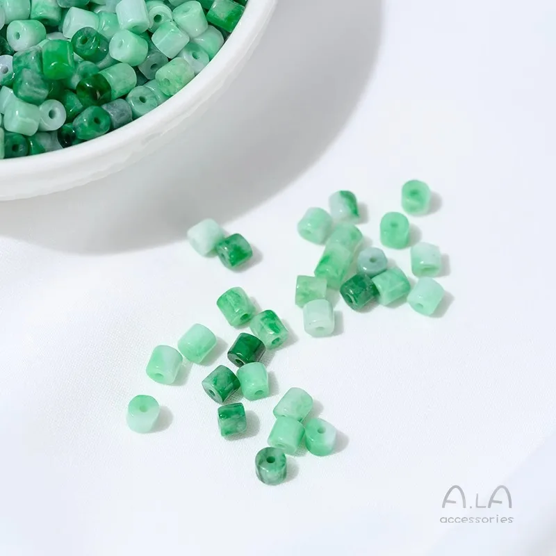 Jadeite Floating Flower Jade Bucket Beads Small Tube Beads Separated Beads DIY Handmade Beaded Bracelets Jewelry Accessories