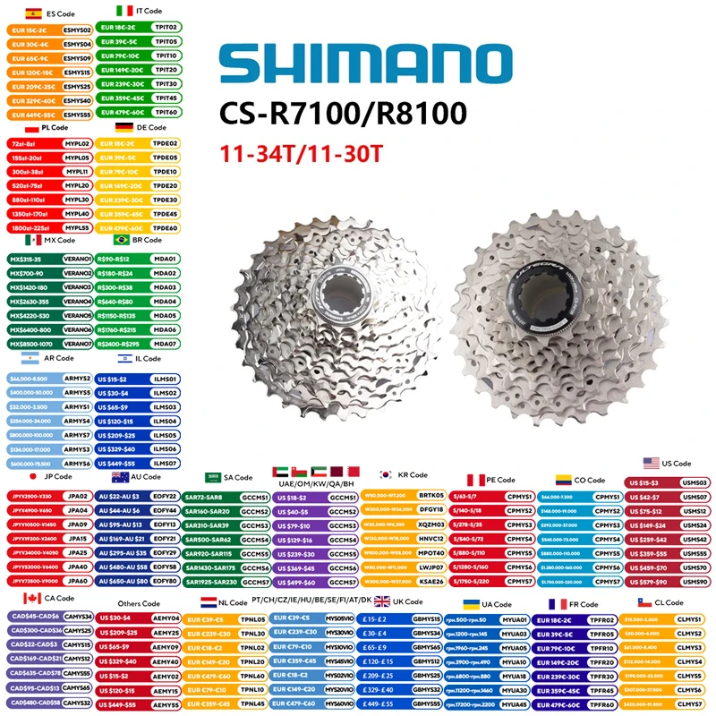 Shimano 105 r7100 ultegra r8100 cassete 12s cassete de bicicleta para bicicleta de estrada di2 groupset 11-30t/11-34t peça original da bicicleta shimano