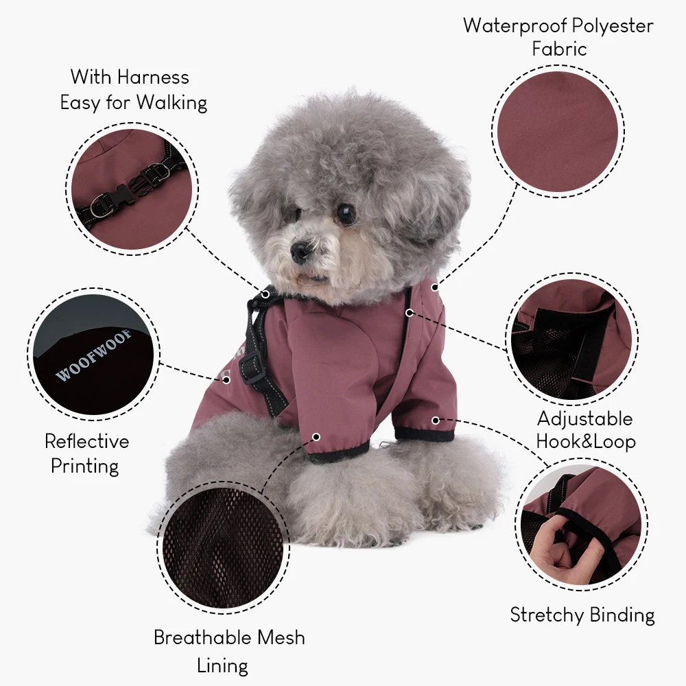 Reflective Four-Legged Monochrome Jacket for Pets, Raincoat with Hood, Puppy Clothes, Small and Medium Dogs, Cats Outwear