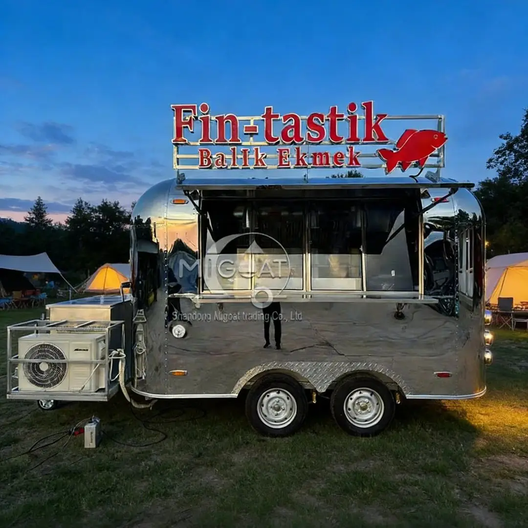 Stainless Steel Mobile Food Truck Food Trailer Kitchen Equipment Included for Fish Burger Fast Food Business