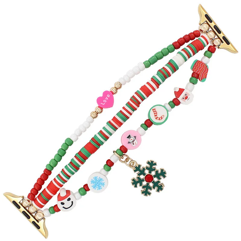 Christmas elements with beaded chain watch strap for iWatch band Ultra2 S9 Apple watch 45 44 41 40 42 38/Ultra 49mm