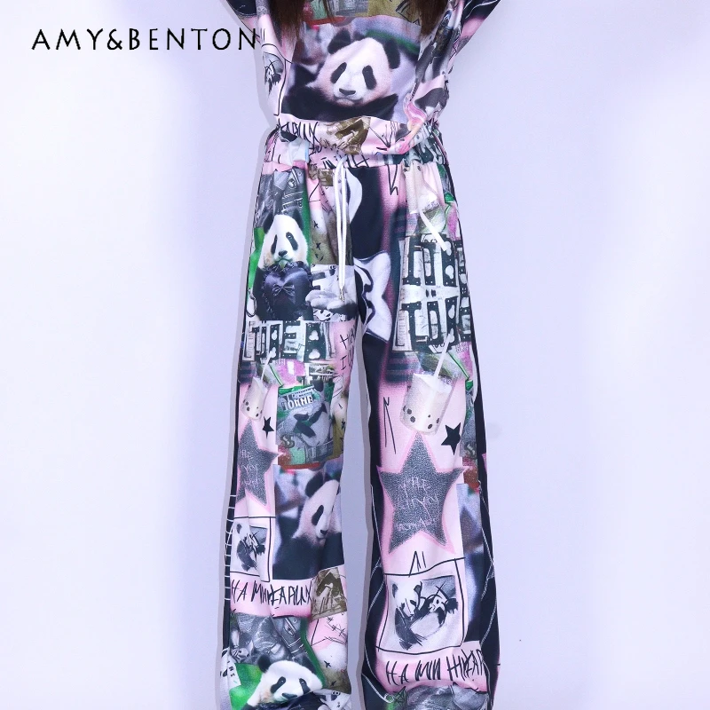 

Original Design Retro Cartoon Animal Print Women's Trousers Autumn New Loose Slimming Versatile Sweet Cool Wide-Leg Pants Ladies