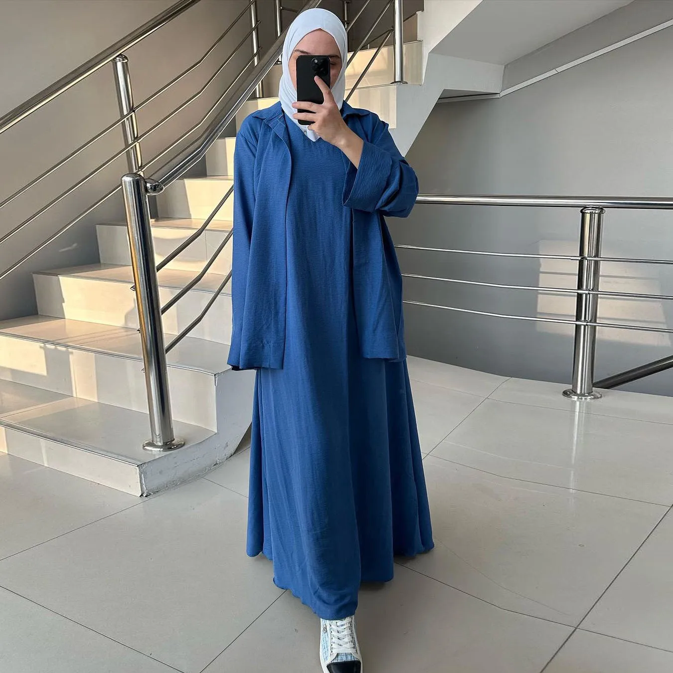 Ramadan Eid Two Pieces Sets Muslim Dress Morocco Dubai Abayas Kaftan Islam Vestidos Modest Arab Islamic Suits Islam Long Robe