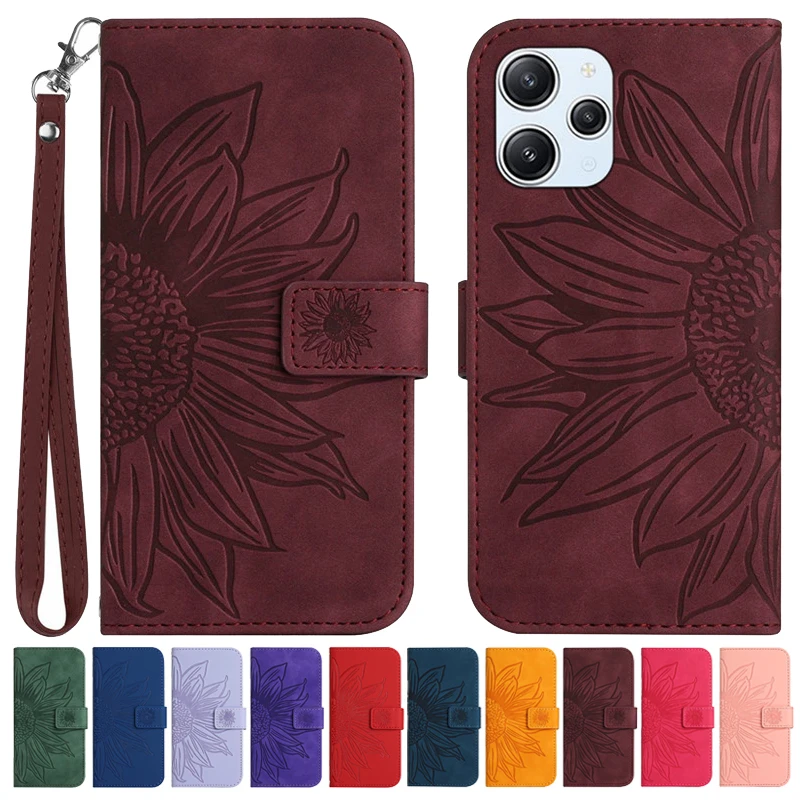 Sun Flower Flip Cover Case on For Xiaomi Poco C61 C65 X6 M6 PocoM6 Pro 5G PocoC61 PocoC65 Leather Cases Pattern Phone Shell 2024