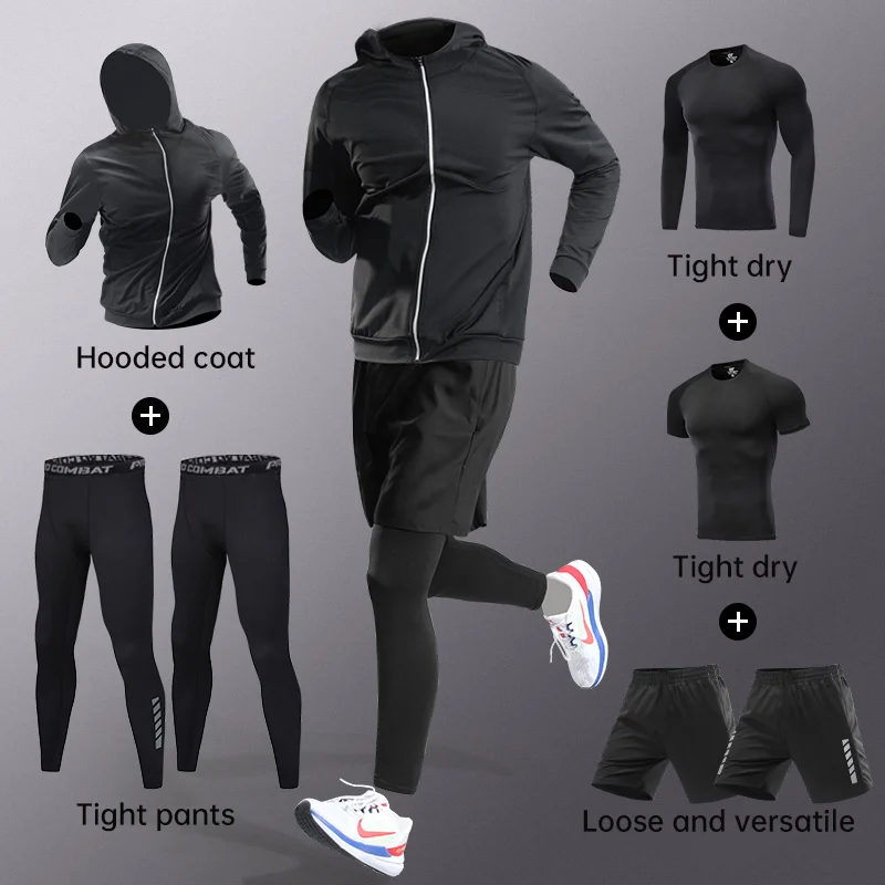 Running sportswear set men's autumn and winter fitness wear fast dry clothes professional training morning run outdoor cycling