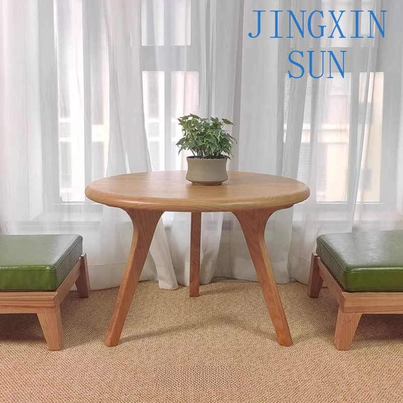 Japanese tatami bay window coffee table solid wood household balcony small tea table round