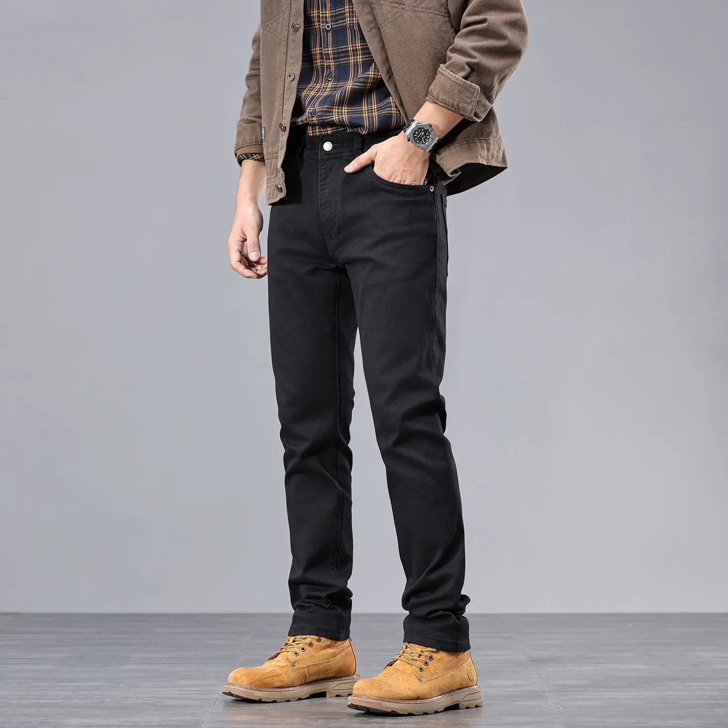 Men's American Streetwear Denim Jeans Stylish & Versatile 2026 Autumn New Arrival Wear-Resistant Washed Slim-Fit Black Pants