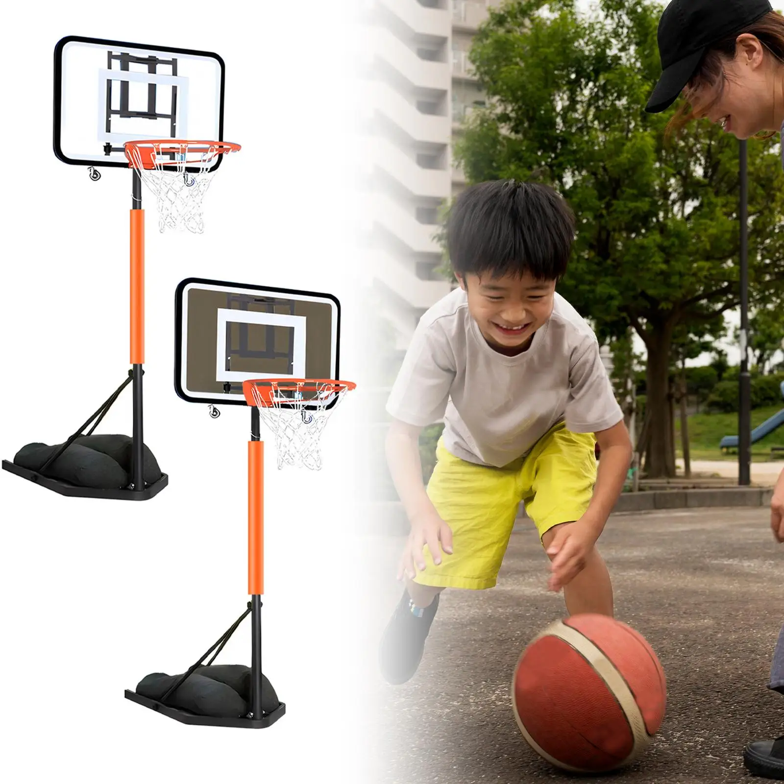 

Foldable Basketball Hoop Folding with Wheels Portable for Park Driveway Lawn